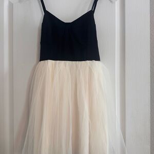 Black & Cream Tulle Mini Dress - Sleeveless Spaghetti Strap
